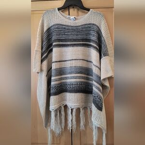 American Rag tan and blue poncho sweater. Soft and lightweight. Size M/L